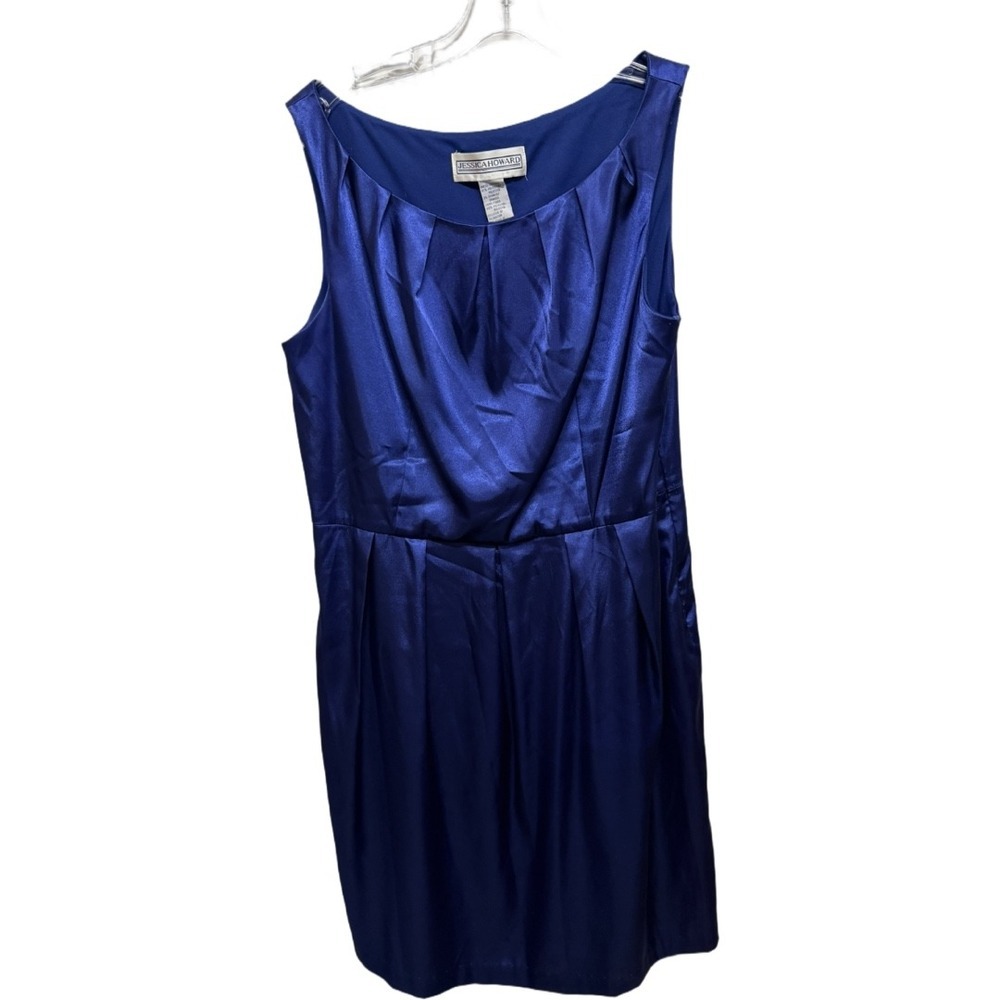 Jessica Howard Metallic Blue Cocktail Dress Size 16 Sleeveless Shimmer Wedding